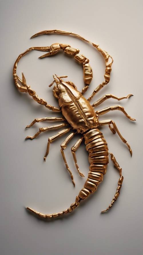 Una rappresentazione minimalista d&#39;arte moderna del simbolo zodiacale dello Scorpione su una parete della galleria.