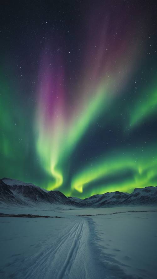 北極光在星光璀璨的北極天空下翩翩起舞。
