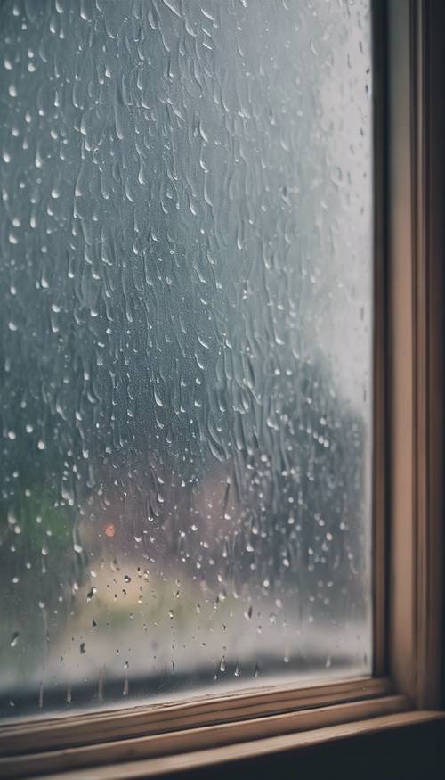 Un día lluvioso con una cita triste escrita en una ventana empañada.