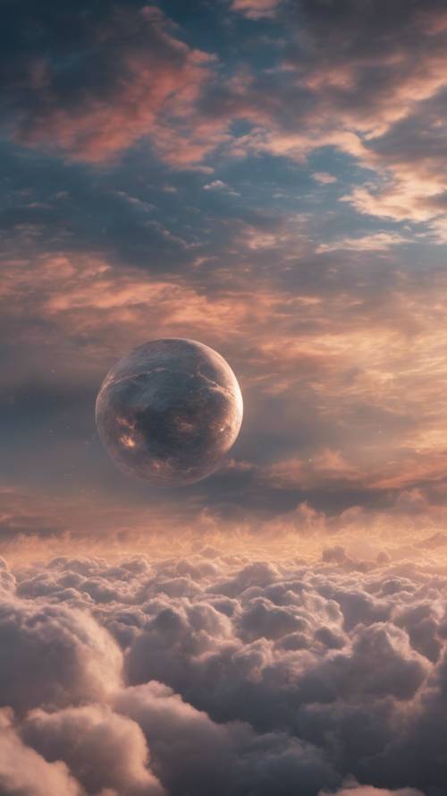 A picturesque scene of interstellar clouds gently caressing an alien world at dusk