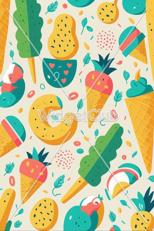 Colorful Ice Cream and Fruits Pattern for Kids
