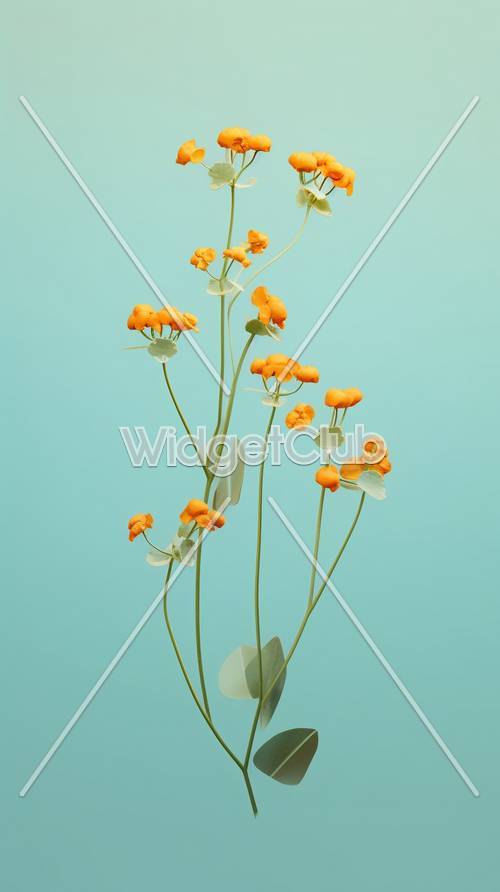 연한 파란색 배경에 밝은 주황색 꽃