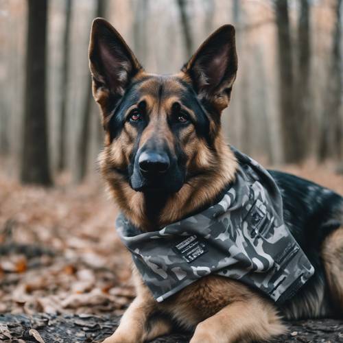 Grey camouflage bandana on a German shepherd