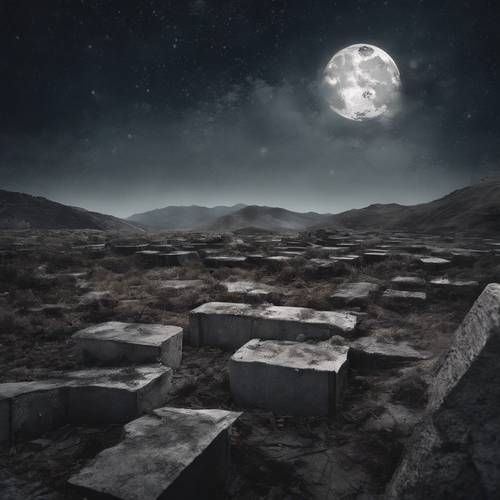 A weathered, dark concrete landscape under the full moon. Tapet [99723b798d5a48349d9c]