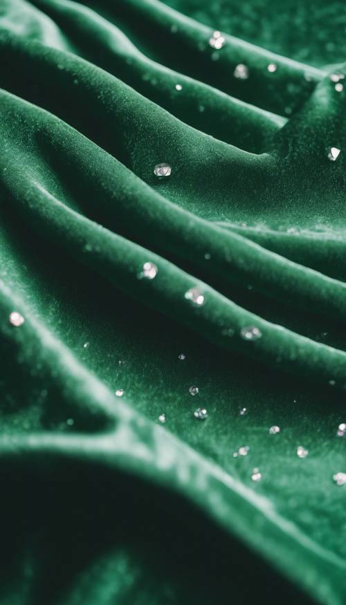 Gambar closeup kain beludru hijau dengan tekstur berlian.
