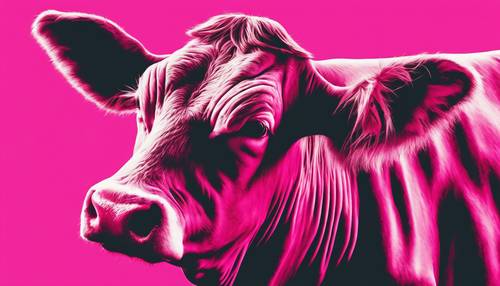 Estampado de vaca en color rosa intenso, con un toque retro y funky, en formas distorsionadas que capturan la esencia del estilo chic de los años 80.