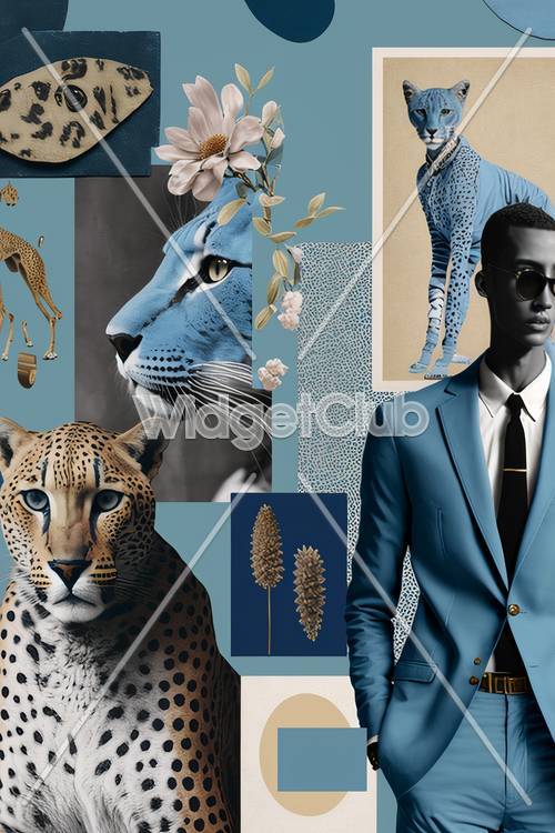 時尚的藍色斑馬和豹子