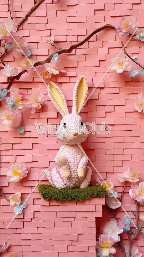 Cute Pink Bunny with Cherry Blossoms