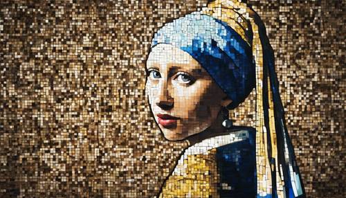 Una replica di &quot;La ragazza con l&#39;orecchino di perla&quot; come decorazione murale a mosaico.