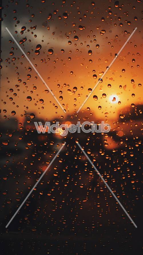 夕焼けの雨粒景色