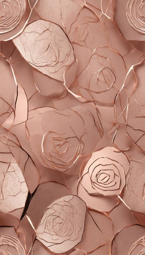 玫瑰金纹理与抽象形状的柔和浪漫无缝图案。