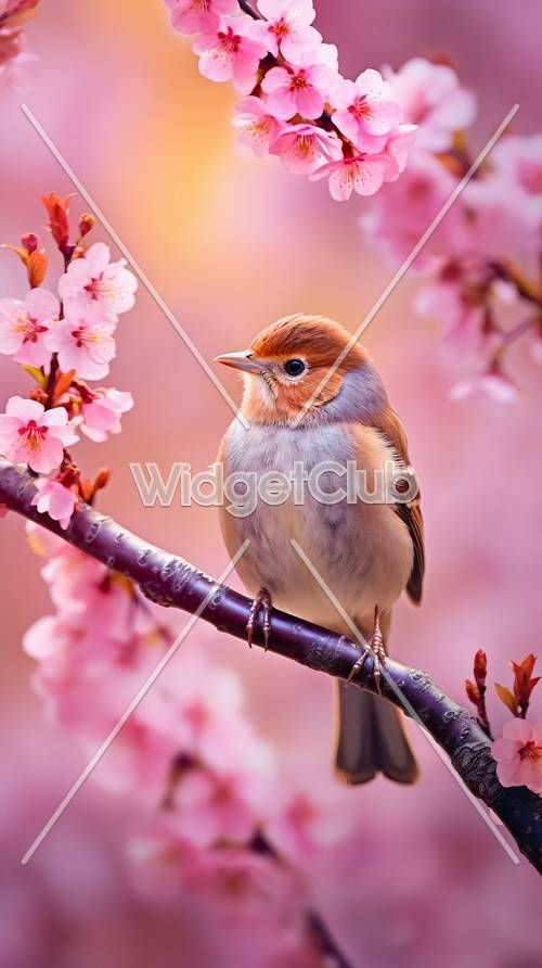 桜とかわいい小鳥の壁紙