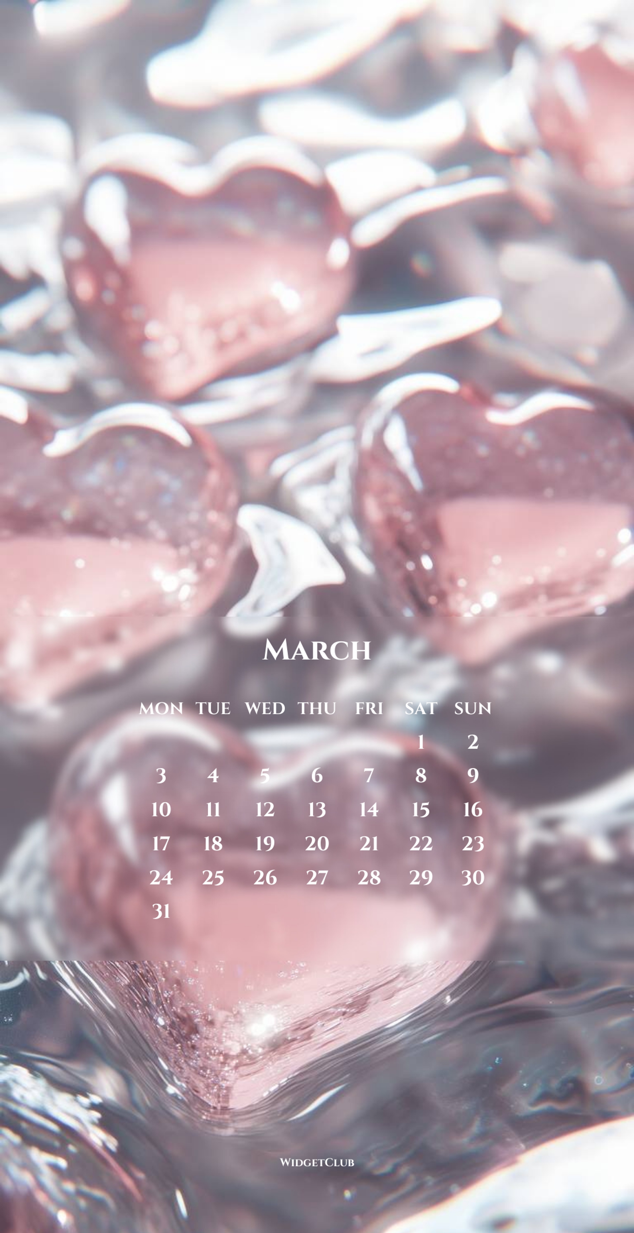 Sparkling Pink Hearts Calendar for March ورق الجدران[4a4a06bc8f104a569dba]