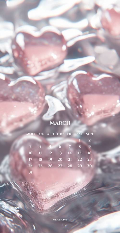 Sparkling Pink Hearts Calendar for March