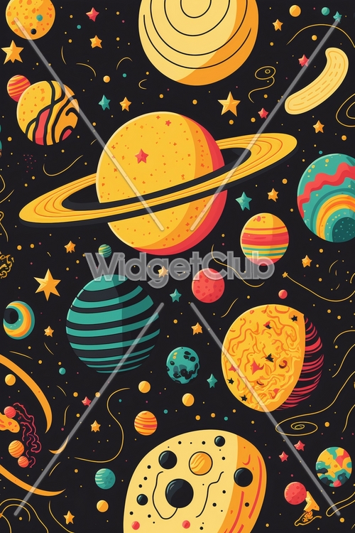 Colorful Planets and Stars in Space Wallpaper[556f66ea74584d8ca5f7]