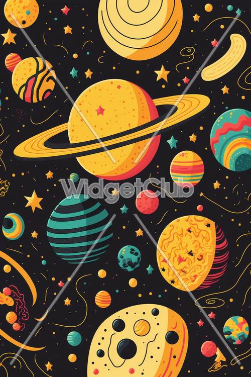 Colorful Planets and Stars in Space