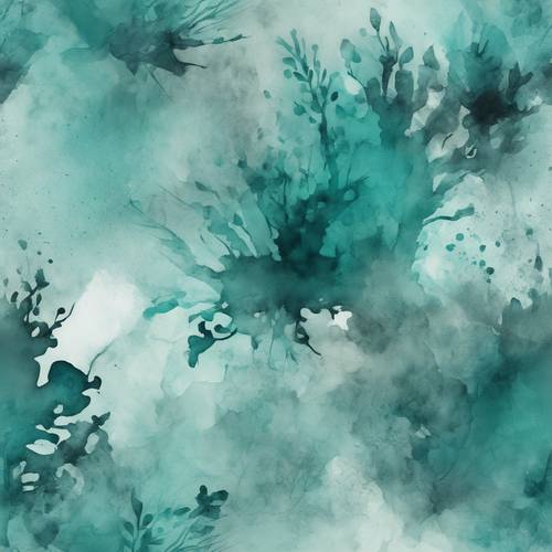 A subtle and moody nature-inspired abstract design in diluted teal watercolor
