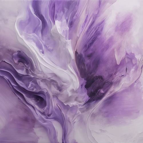 Un dipinto astratto che esprime l&#39;emozione della calma utilizzando combinazioni di sfumature viola chiaro e bianco.