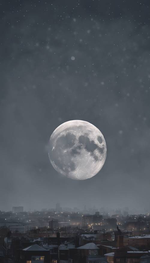 صورة لقمر فضي يضيء سماء الليل الرمادية. ورق الجدران [25250acdf4734cedadac]