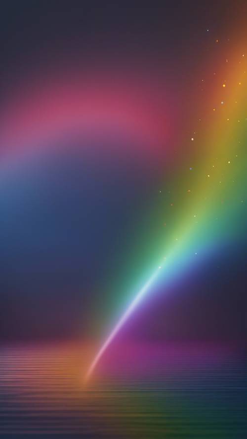 Eine minimalistische abstrakte Darstellung eines Regenbogens vor einem tiefen, marineblauen Hintergrund.