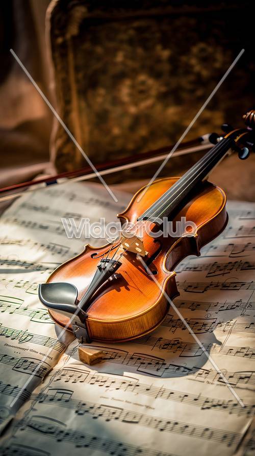 Lindo violino e partituras para ambientes noturnos aconchegantes