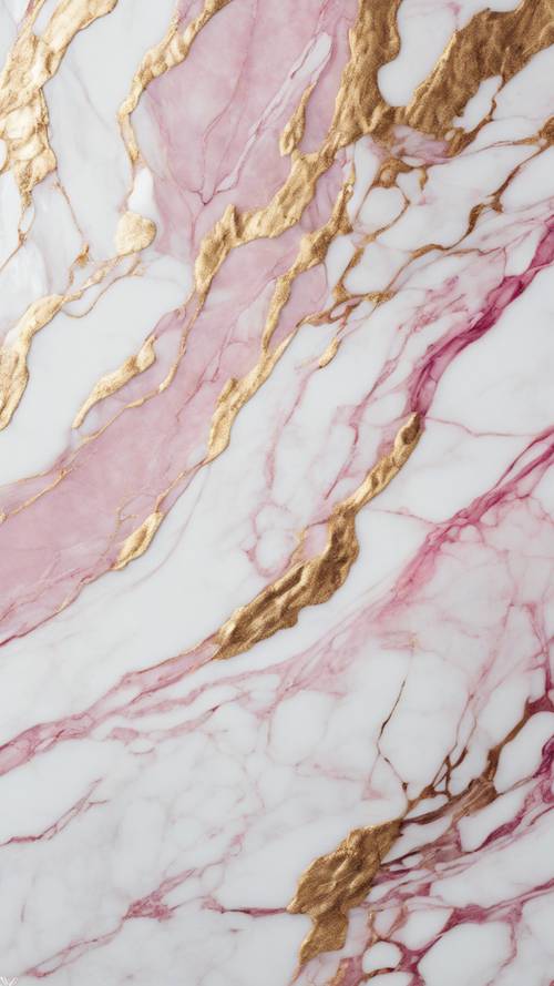 Uma visão aproximada de uma textura de mármore branco com sutis listras rosa e douradas