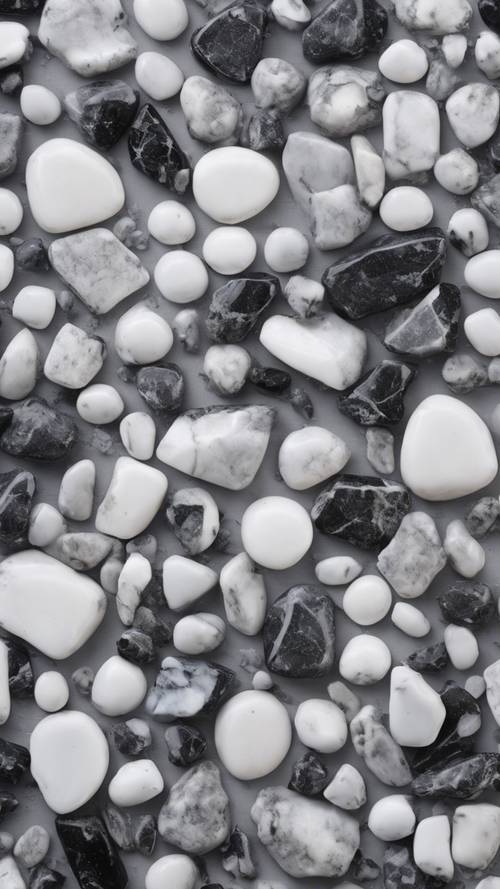 Những đốm trắng và đen xen kẽ trên nền đá cẩm thạch màu xám.