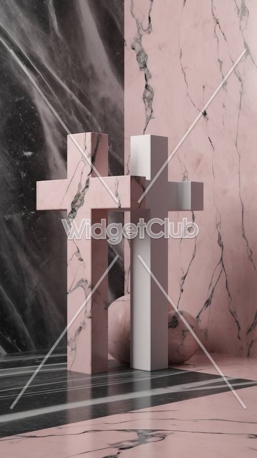 Pink and Gray Crosses on Marble Background