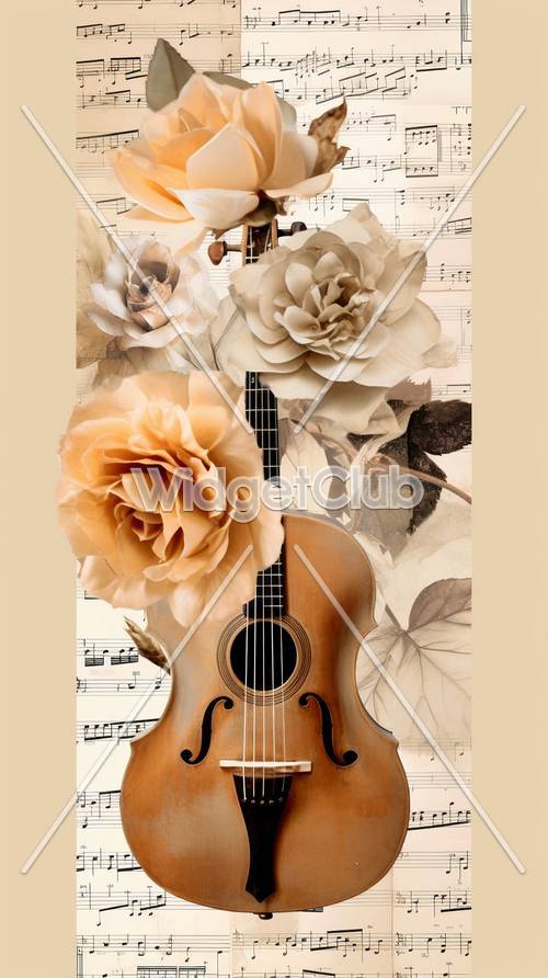 Design vintage di spartiti per violino e rose