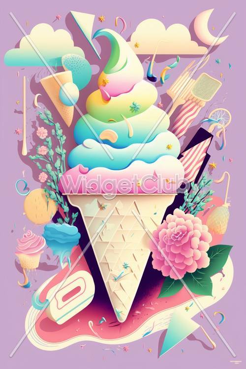עולם הפנטזיה של גלידה צבעונית