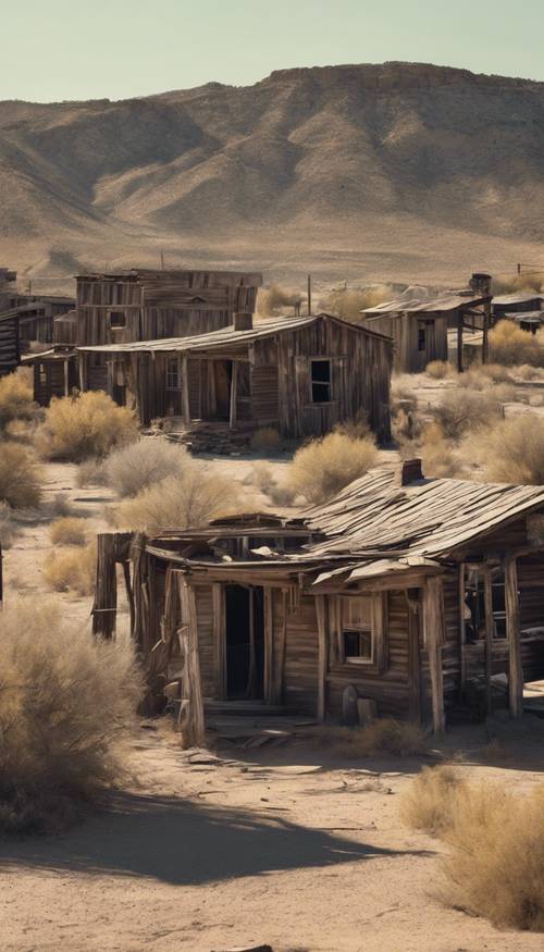 The ghost town from an old western film, slowly decaying under the harsh sun and blowing wind.