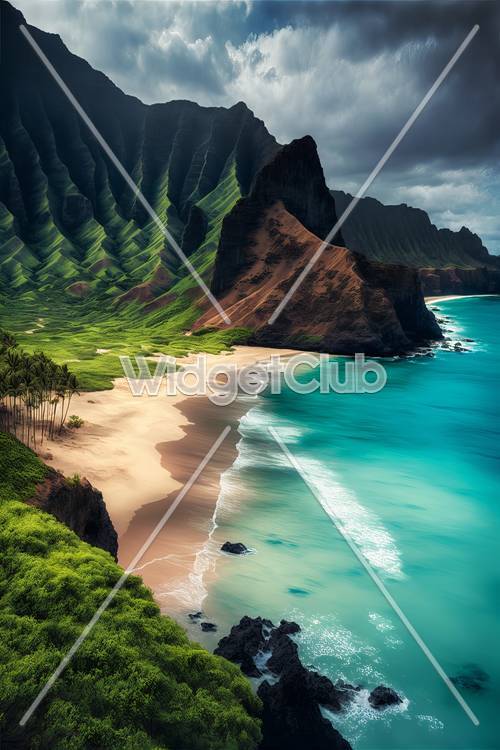 Stunning Tropical Beach and Cliffs Scene Tapeta [bd573e52b494406798be]