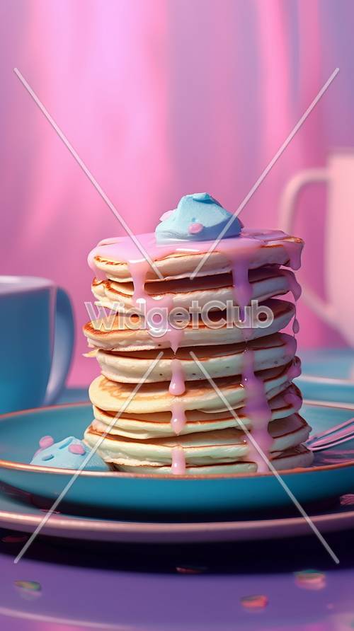 Colorful Pancakes Dripping with Sweet Syrup