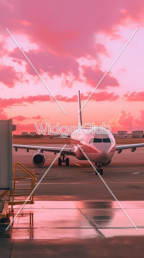 Lot o zachodzie słońca gotowy na lotnisku