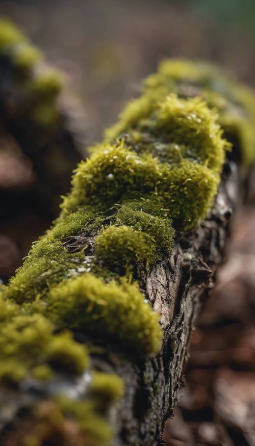 תצוגה מפורטת מוגדלת מאוד של תאי אזוב על בול עץ ישן ומתפורר, תוך התבוננות ביער הזעיר ברמה המיקרוסקופית.