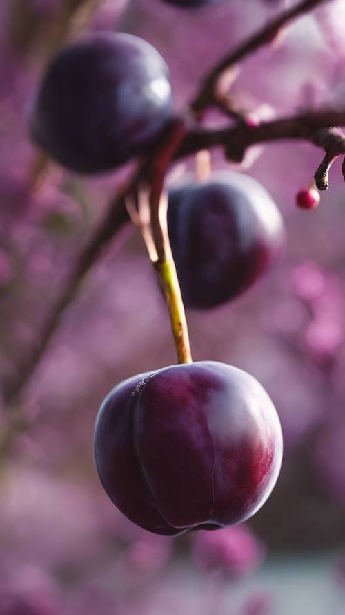 A ripe plum with luscious dark purple skin.
