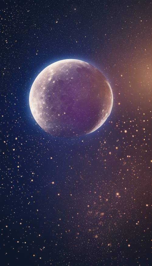 ירח זוהר בין מיליוני הכוכבים בשמי לילה עשירים בגווני ספיר.