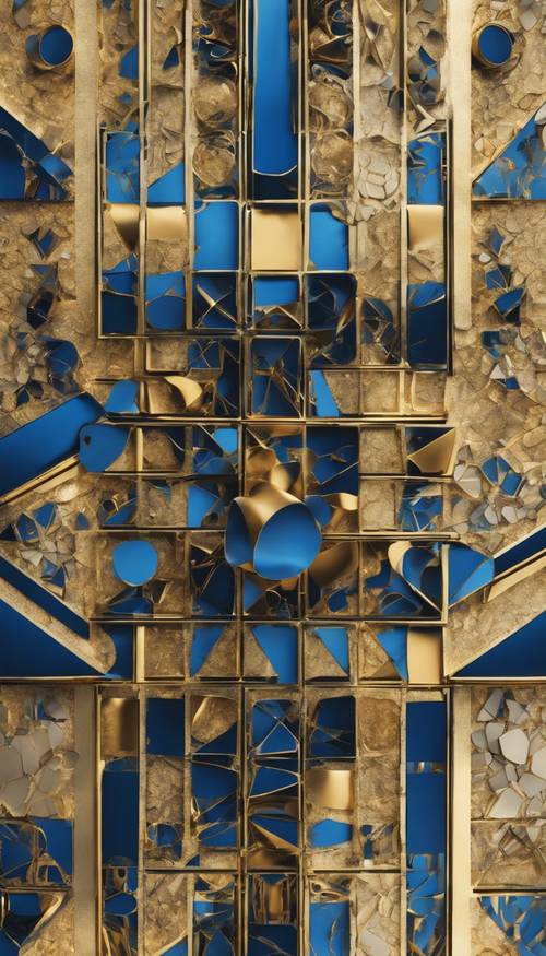 An intervention of blue and gold forms creating a stunning geometric pattern. Tapet [71d9941d2af24a13ad70]