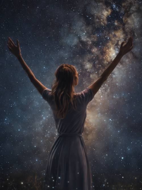 A woman against a beautiful starry night with her arms outspread, and 'I am limitless' etched into the galaxy.