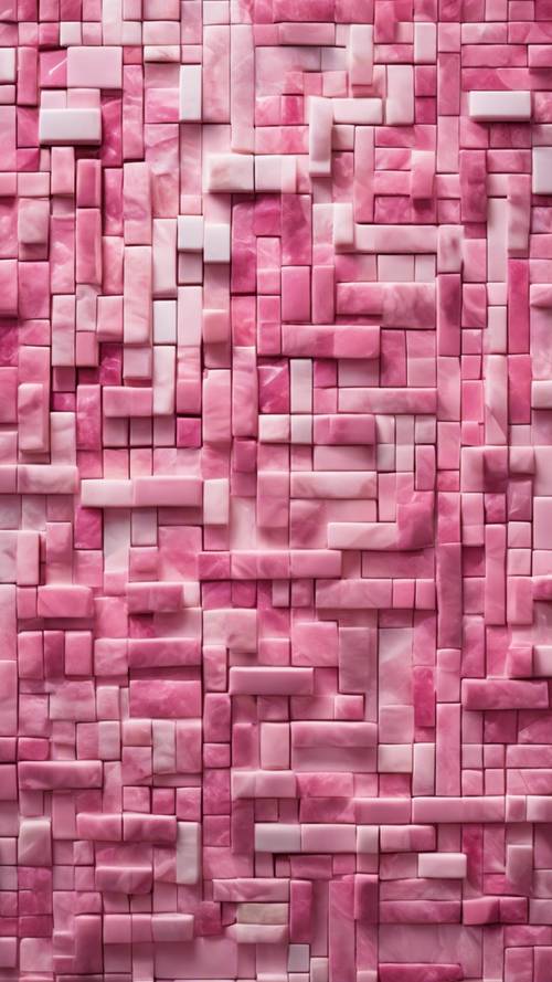 白い壁にピンク色の幾何学的なモザイク