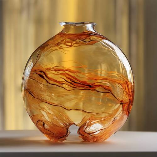 这件艺术品以光滑的黄色和橙色吹制玻璃为特色。