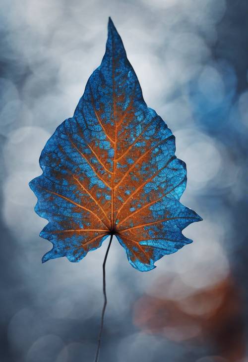 Một chiếc lá màu xanh điện rực rỡ xếp lớp trên nền đơn sắc tạo nên sự tương phản ấn tượng.