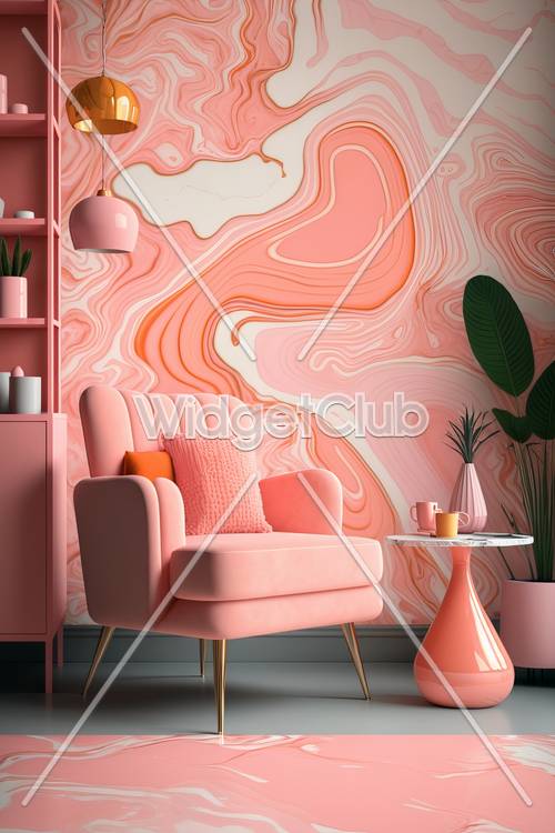 時尚的粉紅色大理石房間設計