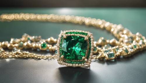 Eine mit grünen Diamanten und Smaragden verzierte Halskette.