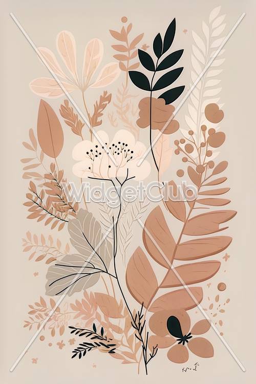 Autumn Leaves and Flowers Design Tapet [87160d95286b425f8922]