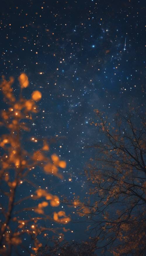 Uma constelação brilhante brilhando contra um céu noturno azul profundamente saturado.