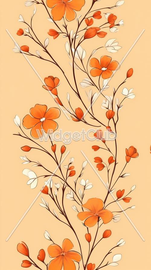 Orange Flowers and Vines Simple Art