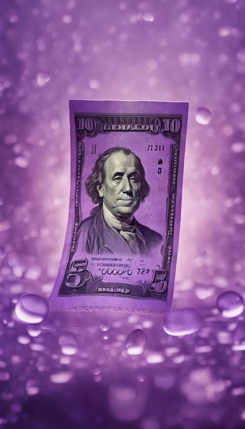 A surreal image of a violet hundred-dollar bill floating in a purple mist. Tapeta [015c2ac86f3f44238ad5]