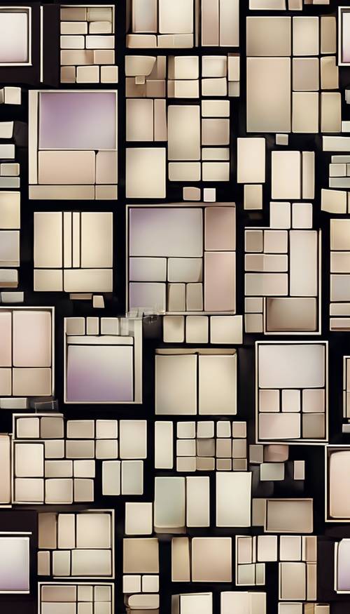 An array of rectangular blocks in diverse sizes, intermingling with each other forming a seamless pattern, symbolizing a computer glitch.