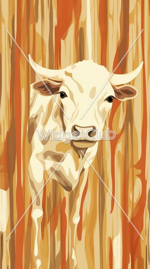 条纹橙色背景上的可爱奶牛